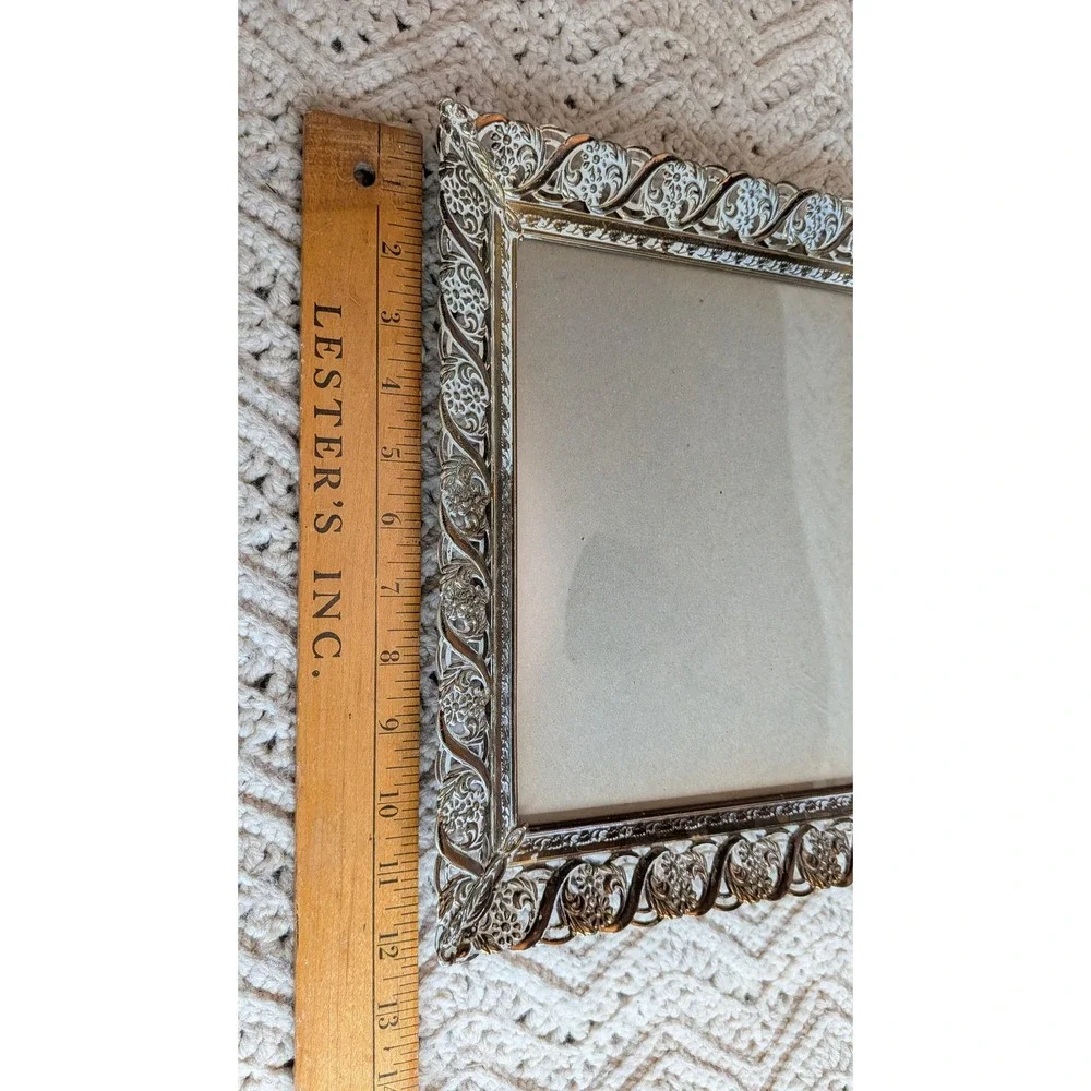Vintage Ornate Silver Filigree Metal Picture Frame Floral Scroll 8x10 Tabletop